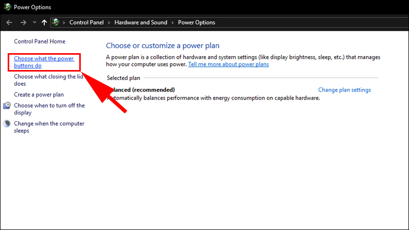 Chọn v&agrave;o Choose what the power buttons do